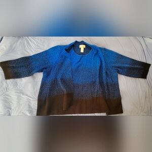 Alfred Dunner Crew Neck 3/4 Blue to Black Ombre Metallic Layered Sweater